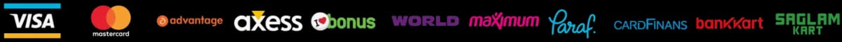 Visa, Mastercard, Advantage, Axess, Bonus, World, Maximum, Paraf, CardFinans, Bankkart ve Sağlam Kart ile ödeme